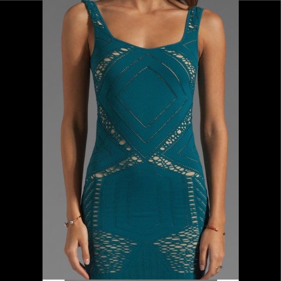 FREE PEOPLE Medallion Seamless Crochet Lace Slip Dress Teal Blue - Picture 4 of 7
